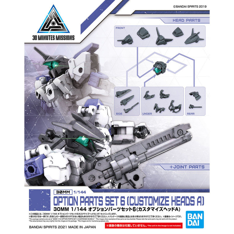 Enhance your 1/144 scale models with Bandai's 30MM Option Parts Set 6, featuring a variety of customizable heads.